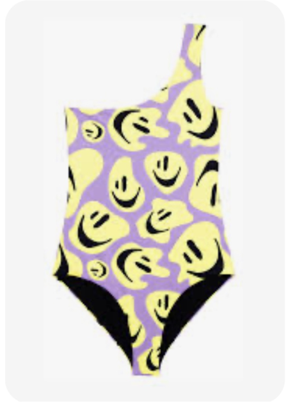 Lazy Oaf All Smiles One Shoulder Swimsuit Purple Yellow Smiley Print